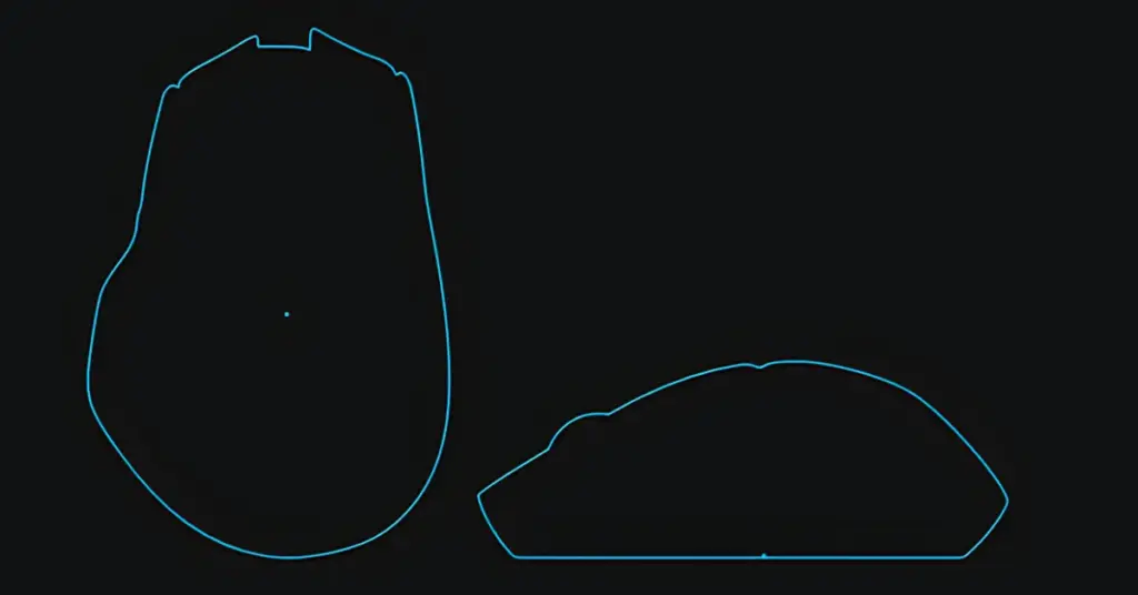 Top and side view shape outline of the Razer Basilisk Mobile gaming mouse.